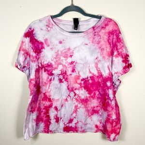 Ice dyed tie dyed upcycled pink and purple cotton Wild Fable Tshirt